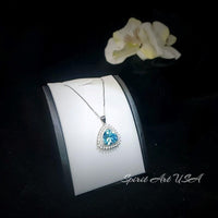 Large Trillion Cut Aquamarine Necklace - Brilliant Double Gemstone Halo 10CT Blue Aquamarine Pendant - 18kgp @ Sterling Silver #754