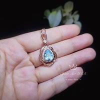 Sky Blue Aquamarine Necklace - Rose Gold Coated sterling Silver Flower Teardrop Large Aquamarine Pendant #639