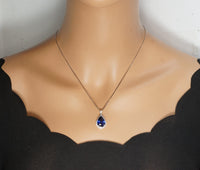 Large Tanzanite Necklace - 18k @ Sterling Silver - Pear 7 CT Blue Teardrop Tanzanite Jewelry Tanzanite Pendant #797