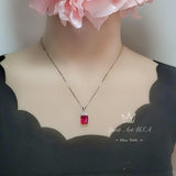 Ruby Necklace Sterling Silver - Dainty Rectangle 4.5 CT Red Ruby Gemstone Pendant Jewelry White Gold Coated #623