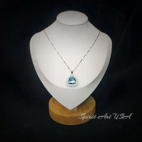 Large Trillion Cut Aquamarine Necklace - Brilliant Double Gemstone Halo 10CT Blue Aquamarine Pendant - 18kgp @ Sterling Silver #754