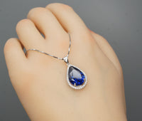 Large Tanzanite Necklace - 18k @ Sterling Silver - Pear 7 CT Blue Teardrop Tanzanite Jewelry Tanzanite Pendant #797