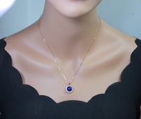 Genuine Lapis Lazuli Necklace Rose Gold Coated Sterling Silver Round Halo Solitaire Princess Diana Style Third Eye Healing Lapis Pendant 373