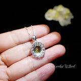 Double Gemstone Halo Peridot Necklace - White Gold coated Sterling Silver Created Green Gemstone Jewelry #677