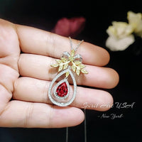 Teardrop Ruby Necklace - the Tree Of Life Pendant - 18KGP @ Sterling Silver - olive branch - 2.5 Ct Pear Cut Ruby Pendant #855