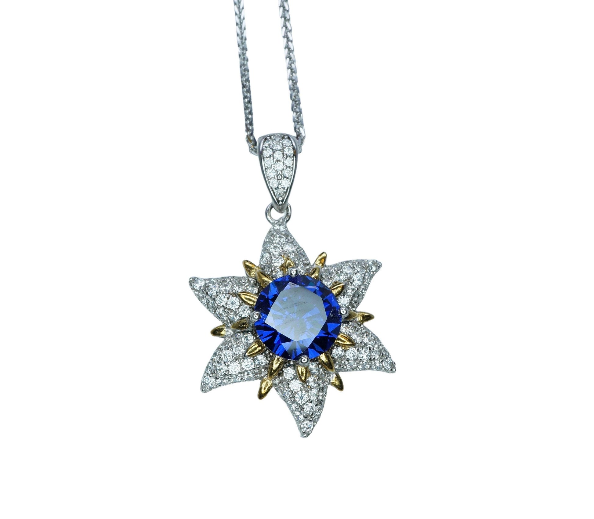 Gemstone Star Blue Tanzanite Necklace - 18KGP Sterling Silver - 6 Point Star Pendant - 2CT Hexagram Deep Blue Tanzanite Jewelry #882
