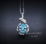 Dainty Sterling Silver Flower Aquamarine Necklace March Birthstone Solitaire High Quality Aquamarine #257