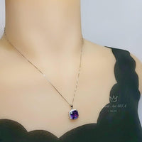 Large Square Amethyst Necklace - 18KGP @ Sterling Silver - Lab Created Synthetic Amethyst Jewelry #347