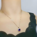 Large Square Amethyst Necklace - 18KGP @ Sterling Silver - Lab Created Synthetic Amethyst Jewelry #347