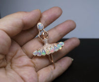 Genuine Ethiopian Opal Necklace Ballet Dancing Girl Rose Gold Sterling Silver Dancer Bridal Wedding Opal Jewelry #833