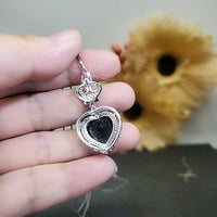 Black CZ Sterling Silver Necklace Large Black Heart Necklace Full 925 Sterling Silver Made 1054