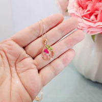 Dainty Ruby Peridot Necklace, Rose gold coated Sterling Silver Green Peridot Pendant, Flower Red Ruby Peridot birthstone #1000