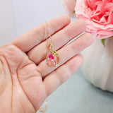 Dainty Ruby Peridot Necklace, Rose gold coated Sterling Silver Green Peridot Pendant, Flower Red Ruby Peridot birthstone #1000