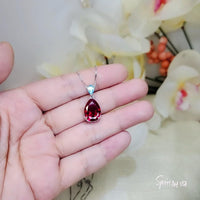 Large Teardrop Ruby Necklace Sterling Silver 6 CT Lab Red Ruby Pendant White Gold Plated Solitaire Red Gemstone Jewelry #699