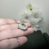 Natural Peridot Necklace - 18KGP Sterling Silver - 1.5 Ct Triple Gemstone Halo - Genuine Green Peridot Pendant #842