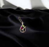 Dainty Ruby Peridot Necklace, Rose gold coated Sterling Silver Green Peridot Pendant, Flower Red Ruby Peridot birthstone #1000