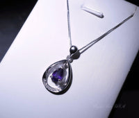 Natural Amethyst Necklace Sterling Silver - Grenuine Teardrop Amethyst Jewelry - February Birthstone 1063
