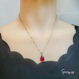 Large Teardrop Ruby Necklace Sterling Silver 6 CT Lab Red Ruby Pendant White Gold Plated Solitaire Red Gemstone Jewelry #699