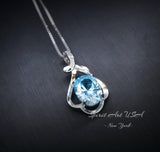 Dainty Sterling Silver Flower Aquamarine Necklace March Birthstone Solitaire High Quality Aquamarine #257