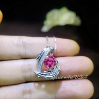 Pink Tourmaline Necklace - Protective Angel Wing Necklace - 18KGP @ Sterling Silver - Store Exclusive Design - Angel Wing Pink Pendant #877