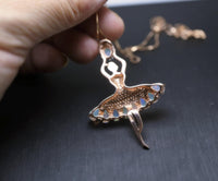 Genuine Ethiopian Opal Necklace Ballet Dancing Girl Rose Gold Sterling Silver Dancer Bridal Wedding Opal Jewelry #833