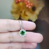 Minimalist Green Diopside Necklace Sterling Silver Sunflower Princess Diana Style Tiny Green Gemstone Pendant 1102