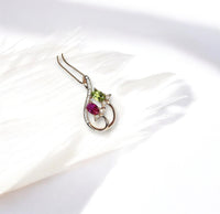 Dainty Ruby Peridot Necklace, Rose gold coated Sterling Silver Green Peridot Pendant, Flower Red Ruby Peridot birthstone #1000