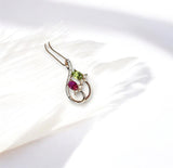 Dainty Ruby Peridot Necklace, Rose gold coated Sterling Silver Green Peridot Pendant, Flower Red Ruby Peridot birthstone #1000