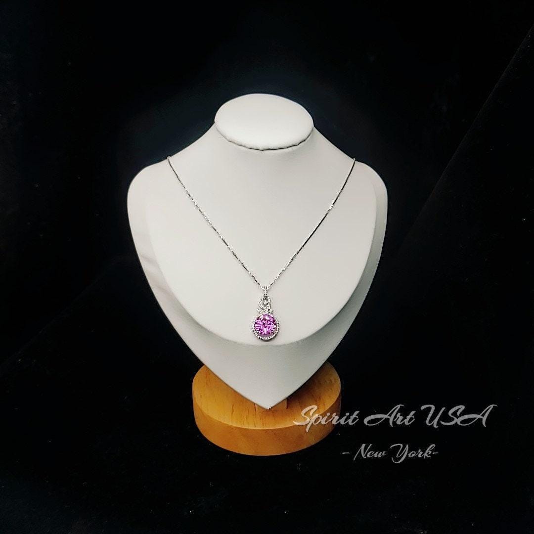 Pink tourmaline Round Cut Dimond Circle White gold Sterling silver 10mm Pink Tourmaline Jewelry #951