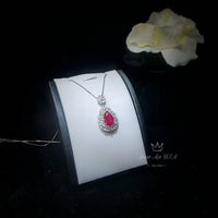 Large Teardrop Ruby Necklace - 3 CT Red Ruby Pendant - Gemstone Petal Flower - Wheat Style Necklace - 18KGP @ Sterling Silver #895