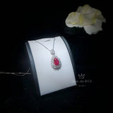 Large Teardrop Ruby Necklace - 3 CT Red Ruby Pendant - Gemstone Petal Flower - Wheat Style Necklace - 18KGP @ Sterling Silver #895