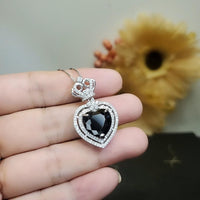 Black CZ Sterling Silver Necklace Large Black Heart Necklace Full 925 Sterling Silver Made 1054