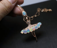 Genuine Ethiopian Opal Necklace Ballet Dancing Girl Rose Gold Sterling Silver Dancer Bridal Wedding Opal Jewelry #833
