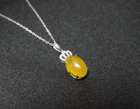 Diamond Crown Yellow Onyx Necklace White Gold Plated sterling silver chain November birthstone 1033