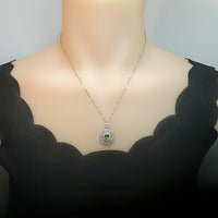 Natural Peridot Necklace - 18KGP Sterling Silver - 1.5 Ct Triple Gemstone Halo - Genuine Green Peridot Pendant #842