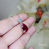 Large Teardrop Ruby Necklace Sterling Silver 6 CT Lab Red Ruby Pendant White Gold Plated Solitaire Red Gemstone Jewelry #699