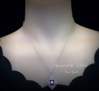Large Red Ruby Necklace - Faceted Rectangle 5 CT Red Ruby Pendant - Gemstone Flower of Prosperity - 18GP Sterling Silver - Scissor Cut #827