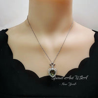 Large Green Peridot Heart Necklace - Full Sterling Silver Made Double Halo Green Heart Peridot Pendant #840
