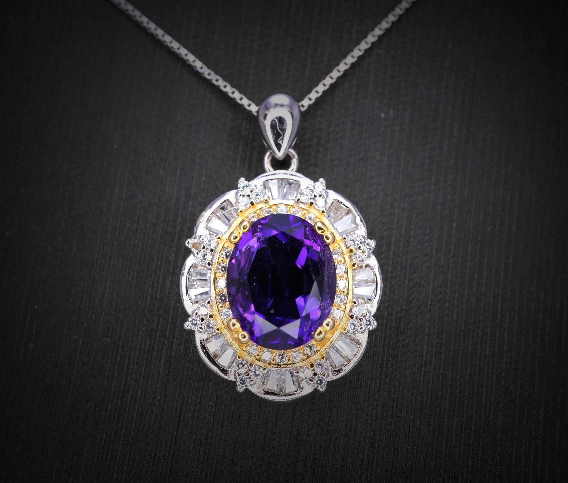 Genuine Amethyst Necklace - Sterling Silver Large Life of Flower 3 CT Natural Amethyst Necklace #781