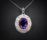 Genuine Amethyst Necklace - Sterling Silver Large Life of Flower 3 CT Natural Amethyst Necklace #781