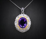 Genuine Amethyst Necklace - Sterling Silver Large Life of Flower 3 CT Natural Amethyst Necklace #781