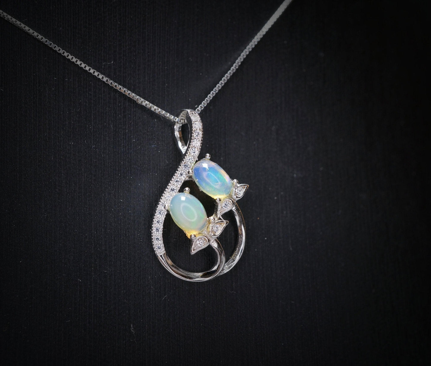 Genuine Ethiopian Fire Opal Necklace - Sterling Silver Leaf Dainty Opal October Birthstone Necklace #433