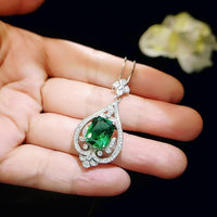 Emerald Necklace Diamond Royal Spirit Flower Jewelry 5 Ct Radiant Cut Created Emerald Pendant - 18KGP Sterling Silver Emerald Jewelry #985