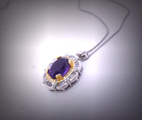 Genuine Amethyst Necklace - Sterling Silver Large Life of Flower 3 CT Natural Amethyst Necklace #781