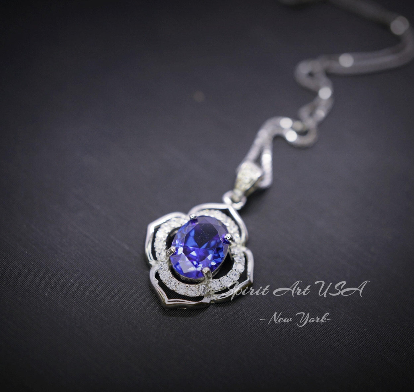 1.5 Ct small Tanzanite Pendant - Sterling Silver Gemstone Flower OF Life Tanzanite Necklace - December Birthstone Tanzanite Jewelry #245