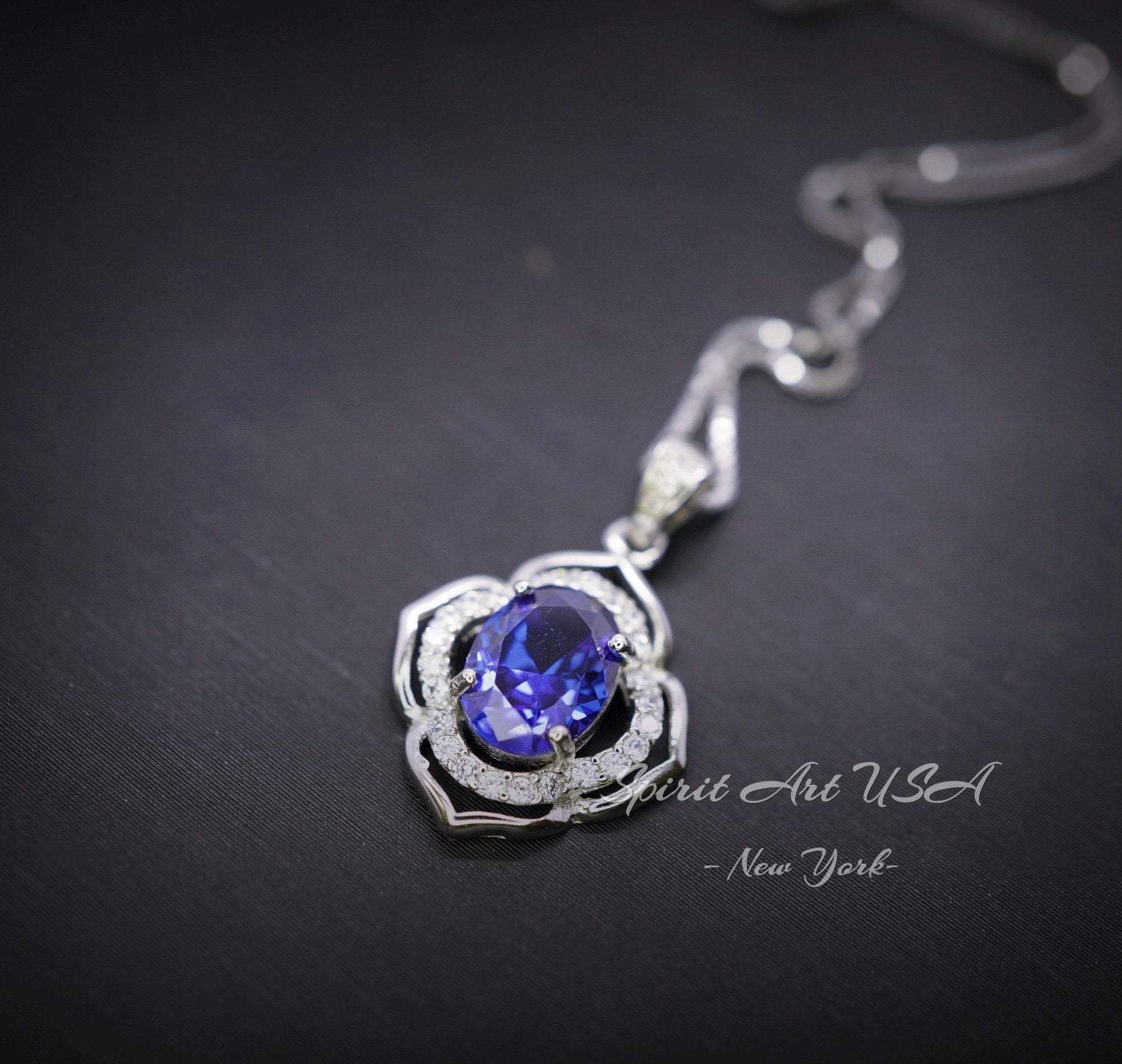 1.5 Ct small Tanzanite Pendant - Sterling Silver Gemstone Flower OF Life Tanzanite Necklace - December Birthstone Tanzanite Jewelry #245