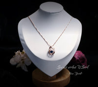 Swing Blue Sapphire Necklace - Rose Gold coated Dynamic 0.85 Ct Blue Sapphire Pendant - dynamic Sterling Silver - September Birthstone #176