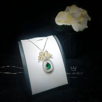 Olive Branch Green Emerald Necklace 18KGP Sterling Silver Peace Tree 2.5 Ct Pear Cut Emerald Pendant - Tree Of Life Emerald Jewelry #853