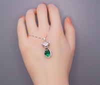 Emerald Necklace - Sterling Silver Green Gemstone Fox Pendant - 18KGP - Emerald Pets Lover Necklace #436