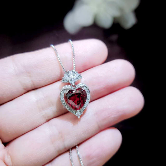 Spessartite Garnet Necklace - 9mm orange red heart Pendant - 18kgp @ Sterling Silver - chain - 3 ct Orange Garnet jewelry #607